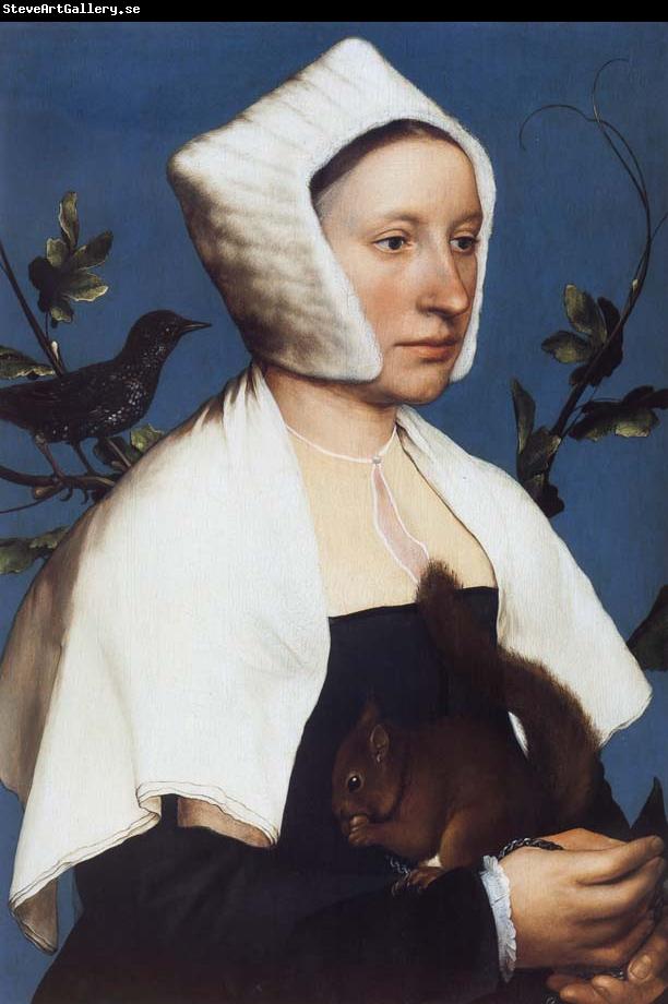 Hans holbein the younger Portrait of a Lady with a Squirrel and a Starling